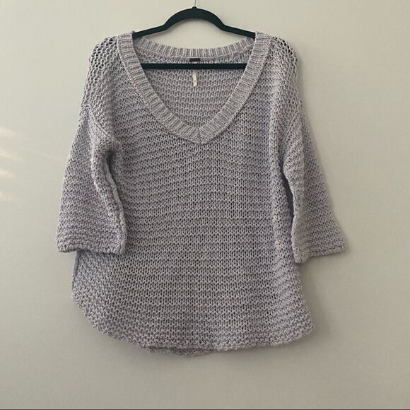 Free People Purple Open Knit V-neck Sweater - Picture 1 of 8
